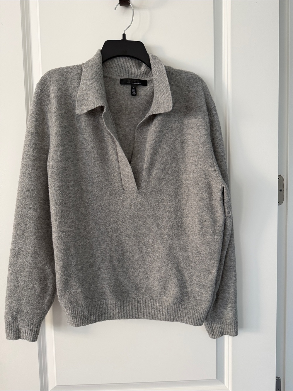 White House Black Market Gray Collared V-Neck Sweater